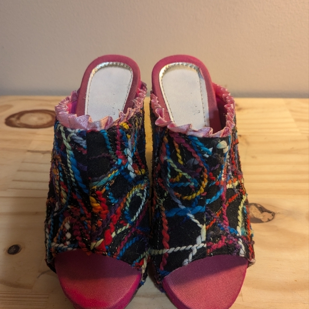 Chanel like Multicolor Tweed Mules size 7